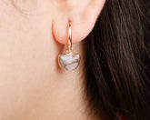 Silver Hoop Earrings - Pink Opal Gemstone Earrings - 7x10mm Half Moon Shape Earrings - Rose Gold Earring - Gift for Women - Handmade Jewelry